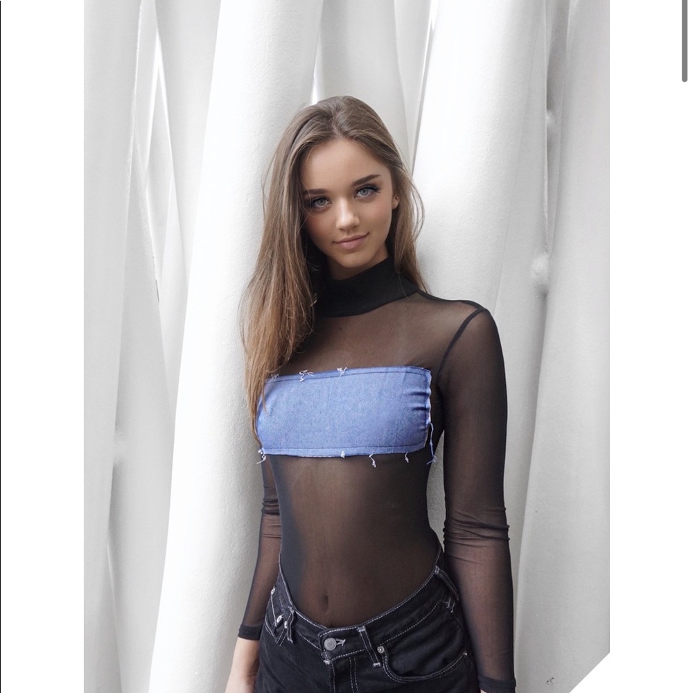 Denim Patch Mesh Bodysuit